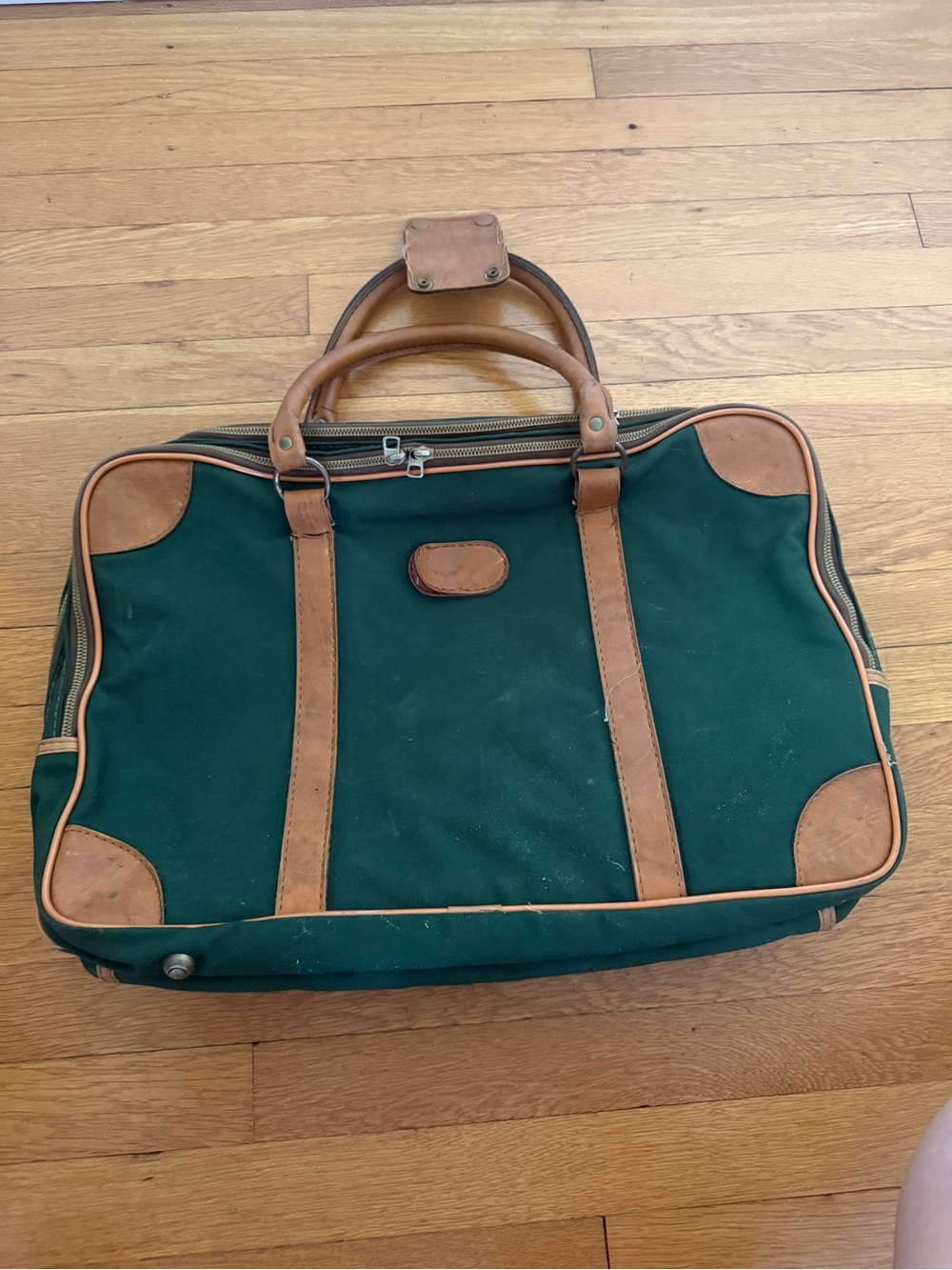 L.L. Bean Green Canvas Travel Briefcase with Tan Leather Trim